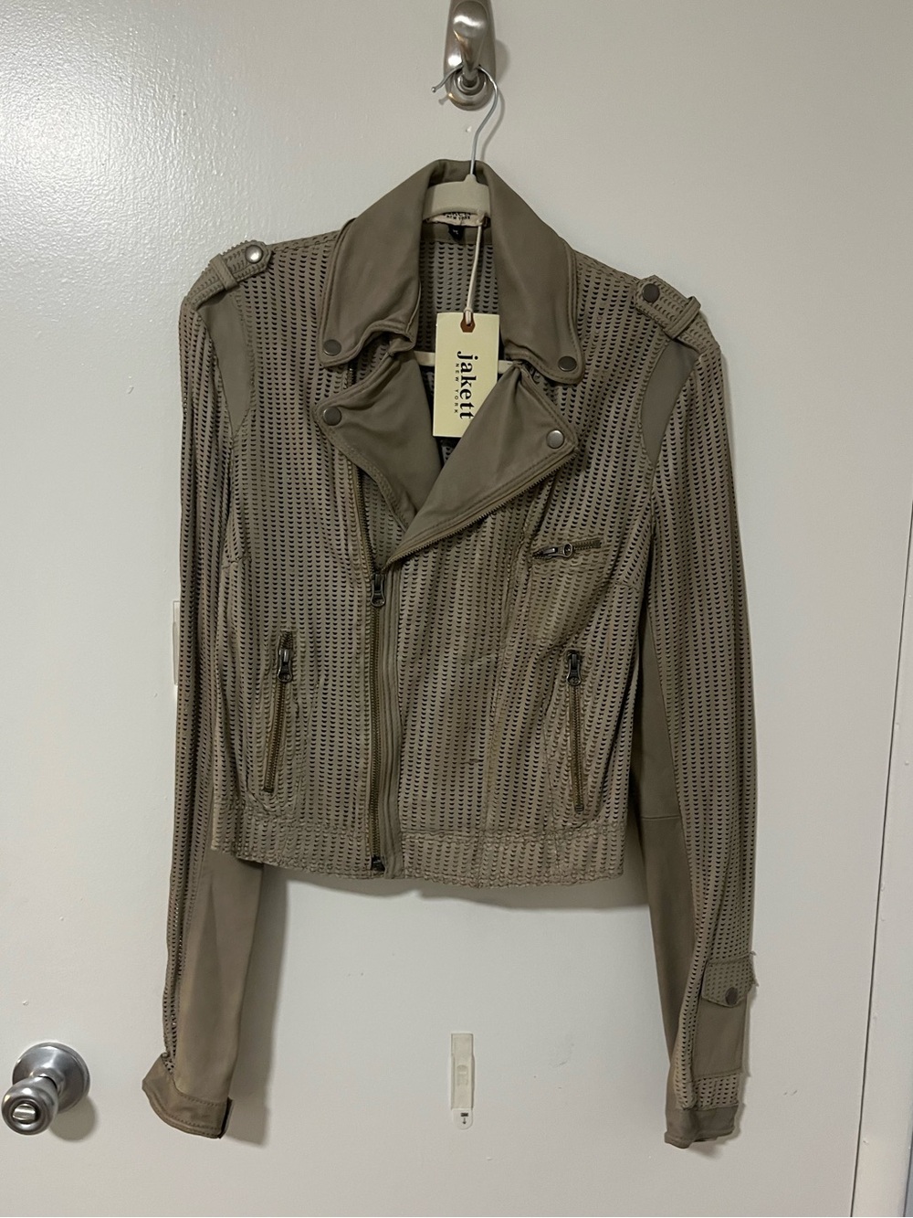 Jakett | Josey Perforated Leather Jacket in Putty